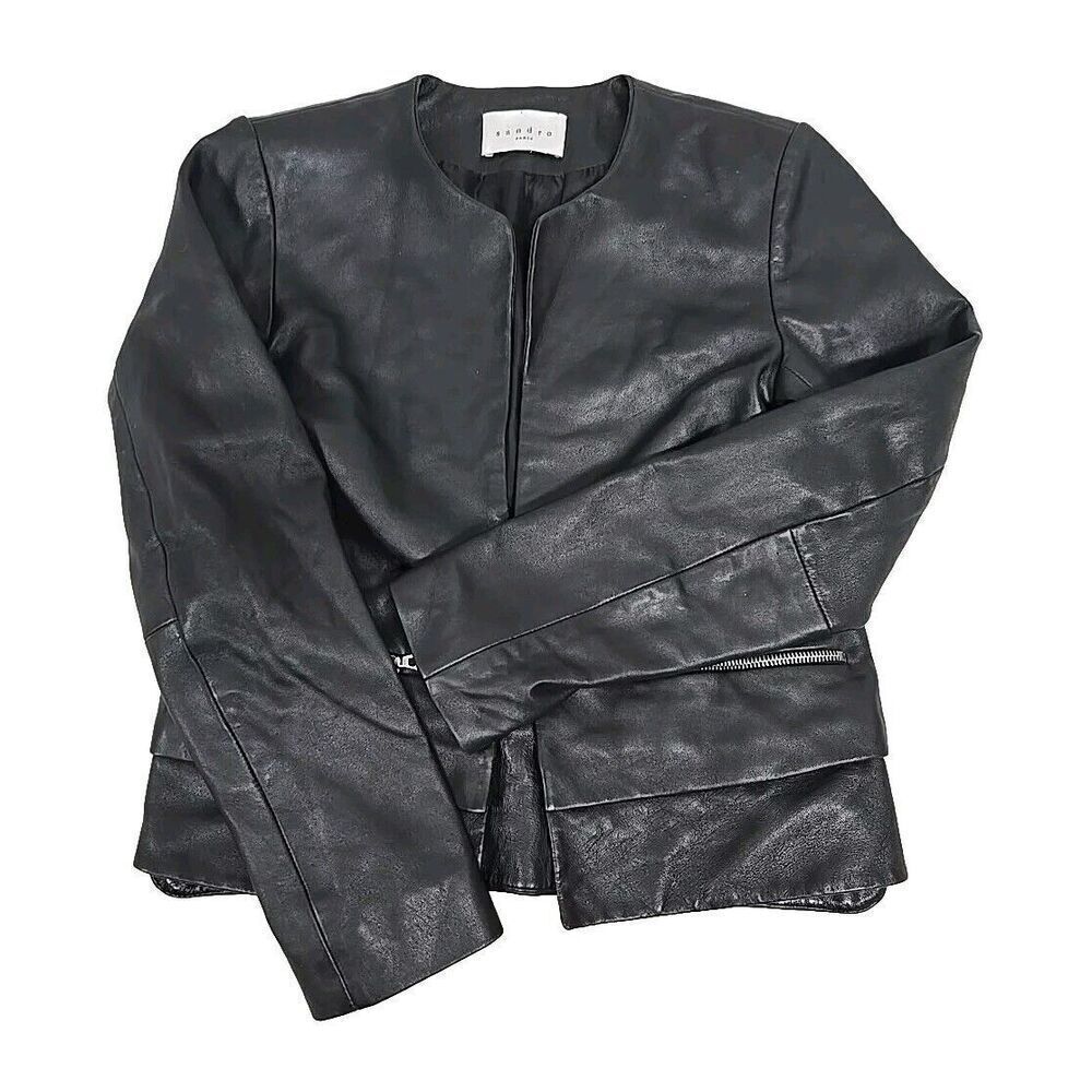 SANDRO PARIS Moto Jacket Lamb Leather‎ Black Women’s Size 1 /US Size 4 SMALL - Picture 12 of 12